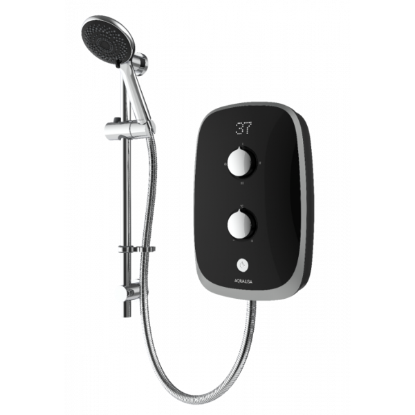 Aqualisa eVOLVE black/satin silver 8.5kW - with adjustable handset - VOTZ25