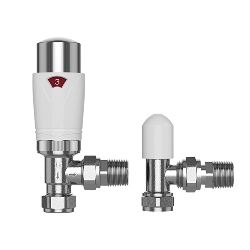 15mm Angled TRV with Lockshield - White & Chrome
