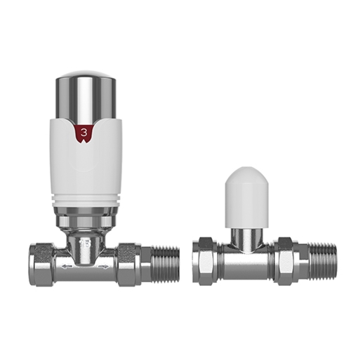 15mm Straight TRV with Lockshield - White & Chrome