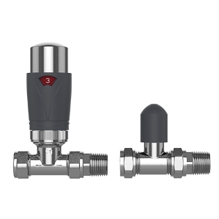 15mm Straight TRV with Lockshield - Anthracite amp Chrome