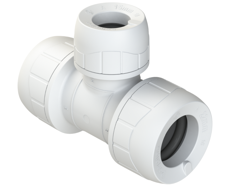 Polyplumb Enhanced White 22mm X 22mm X 15mm End Reduced Tee PB1122EW