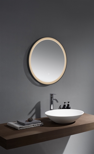 Tetbury 600mm Round, with White Acrylic Edge in Black Frame