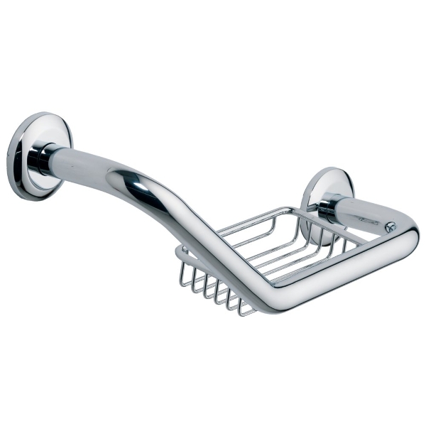 Comfort 'L' Grab Rail & Basket - Chrome
