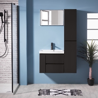 Modena 60 Wall-Hung Base Unit & Basin with Optional Column -
Matt Black
