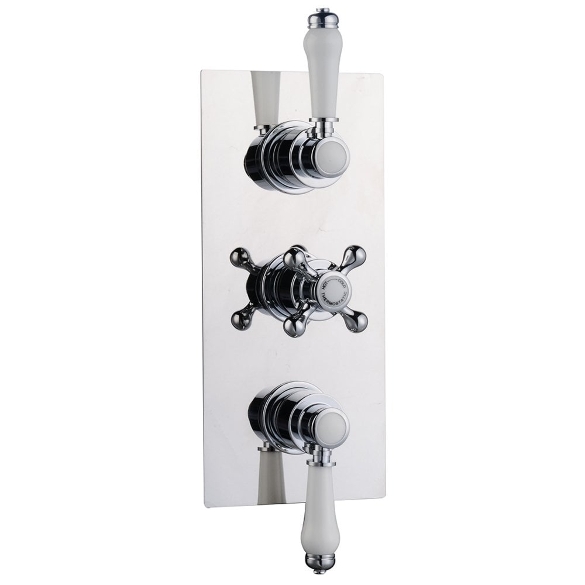 Ebony Traditional Triple Thermostatic Shower Valve with 2 Outlets (controls 2 functions, simultaneously)