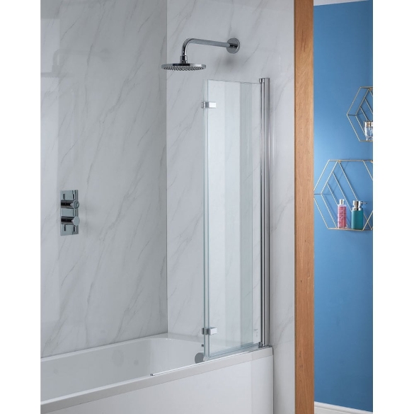 Genesis Deluxe 2-Fold Square Bath Screen - Silver Frame - 1350 x 920mm