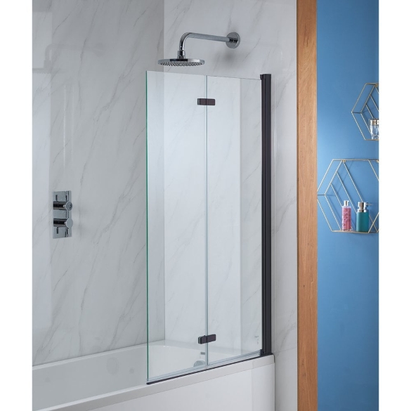 Genesis Deluxe 2-Fold Square Bath Screen - Matt Black Frame - 1350 x 920mm