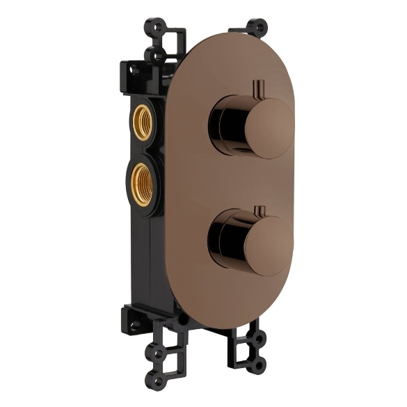 Tuscany Twin Thermostatic Shower Valve with 2 Outlets (controls 1 function) - Brushed Bronze