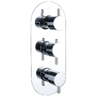Ebony Round Triple Thermostatic Shower Valve with 2 Outlets (controls 2 functions)