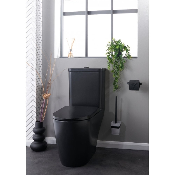 Utah Matt Black Close Coupled Open-Back WC, including Soft Close Seat