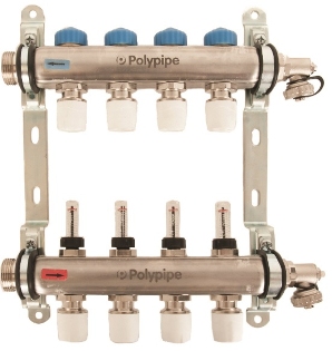 Polypipe 3 Port Stainless Steel Push fit Manifold - PB12753 - REPLACED WITH UFH12753EC