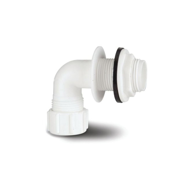 Polypipe Overflow System Bent Tank Connector Solvent White - VP50