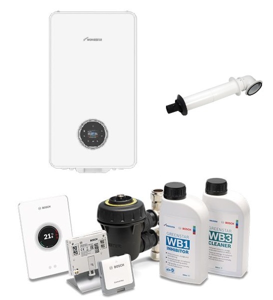 Worcester 4000 30kw Greenstar Combi with System Pack 1 Easy White RF & Horizontal Flue Kit